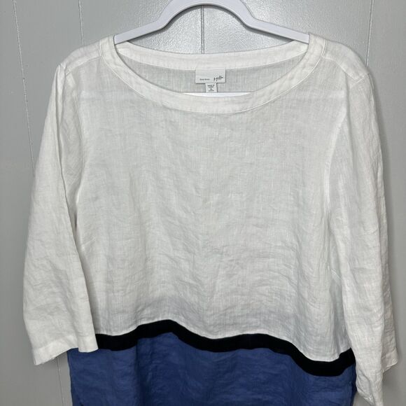 J. Jill Love Color Block Curved Hem 100% Linen Tunic Size XL Petite Lightweight - Picture 4 of 12